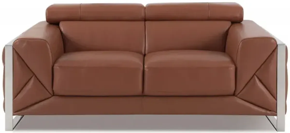 Italian Leather Loveseat - Camel / Silver