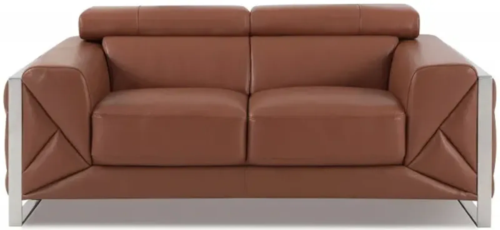 Italian Leather Loveseat - Camel / Silver