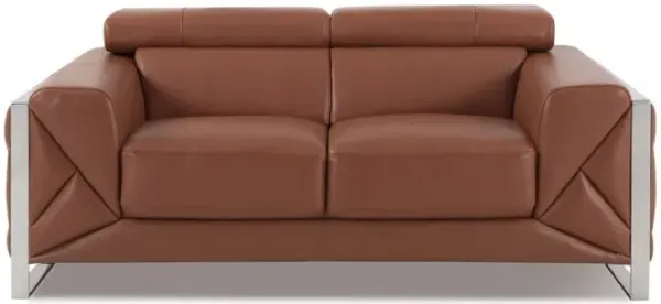 Italian Leather Loveseat - Camel / Silver