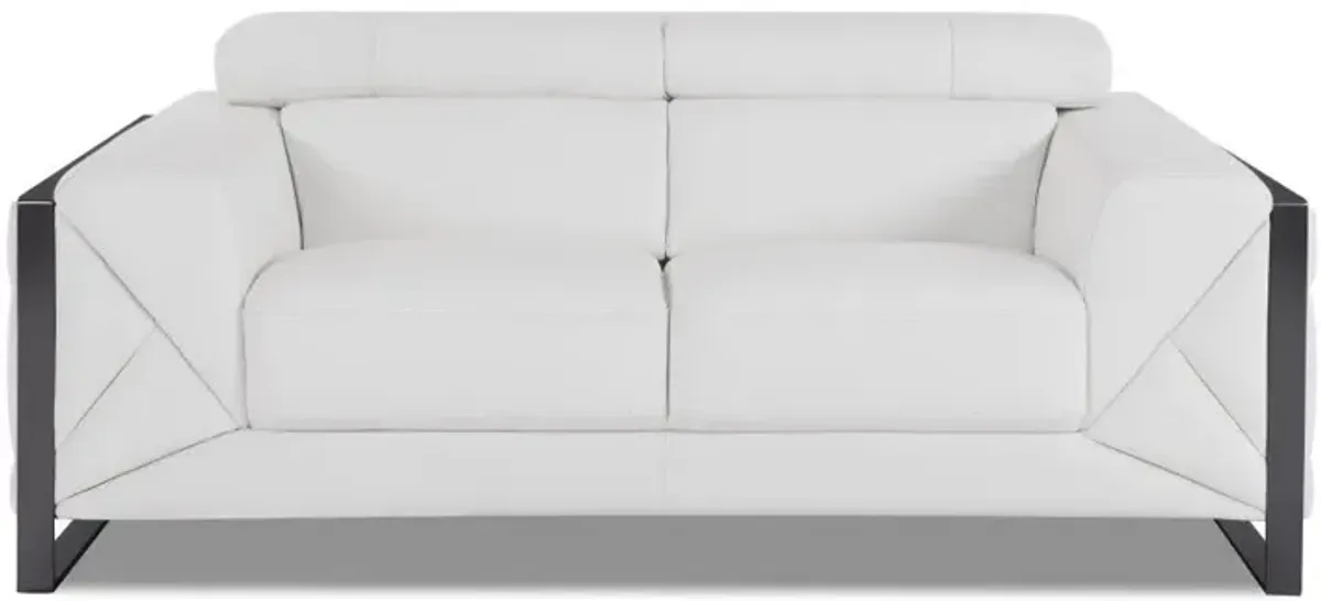 Italian Leather Loveseat - White / Black