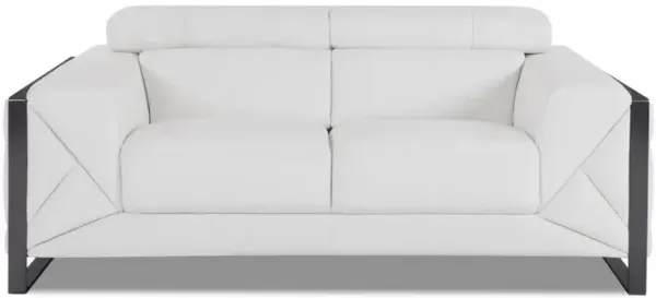 Italian Leather Loveseat - White / Black