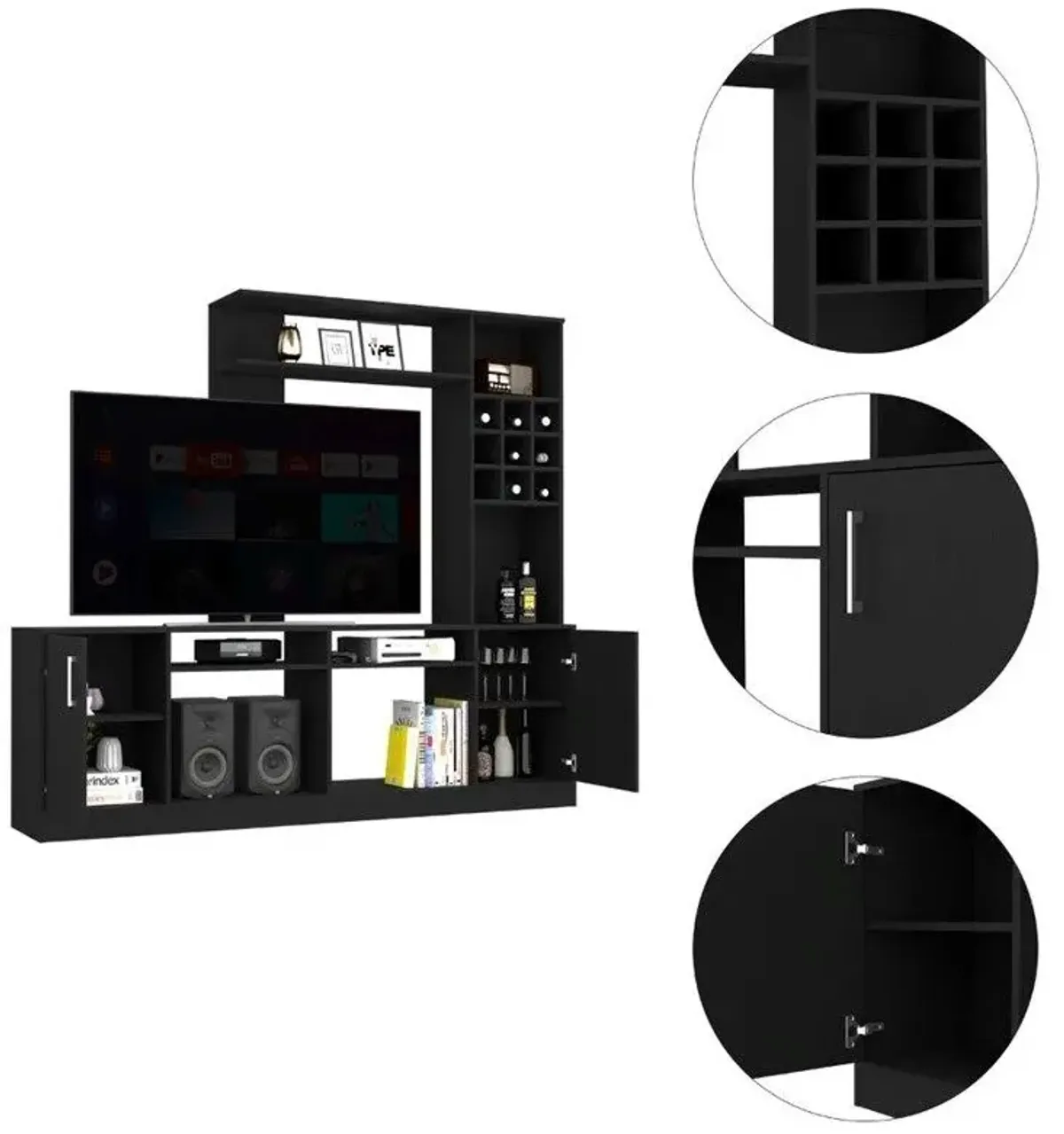 Particle Board Open Shelving Entertainment Center - Black