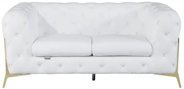Italian Leather Loveseat - White / Gold