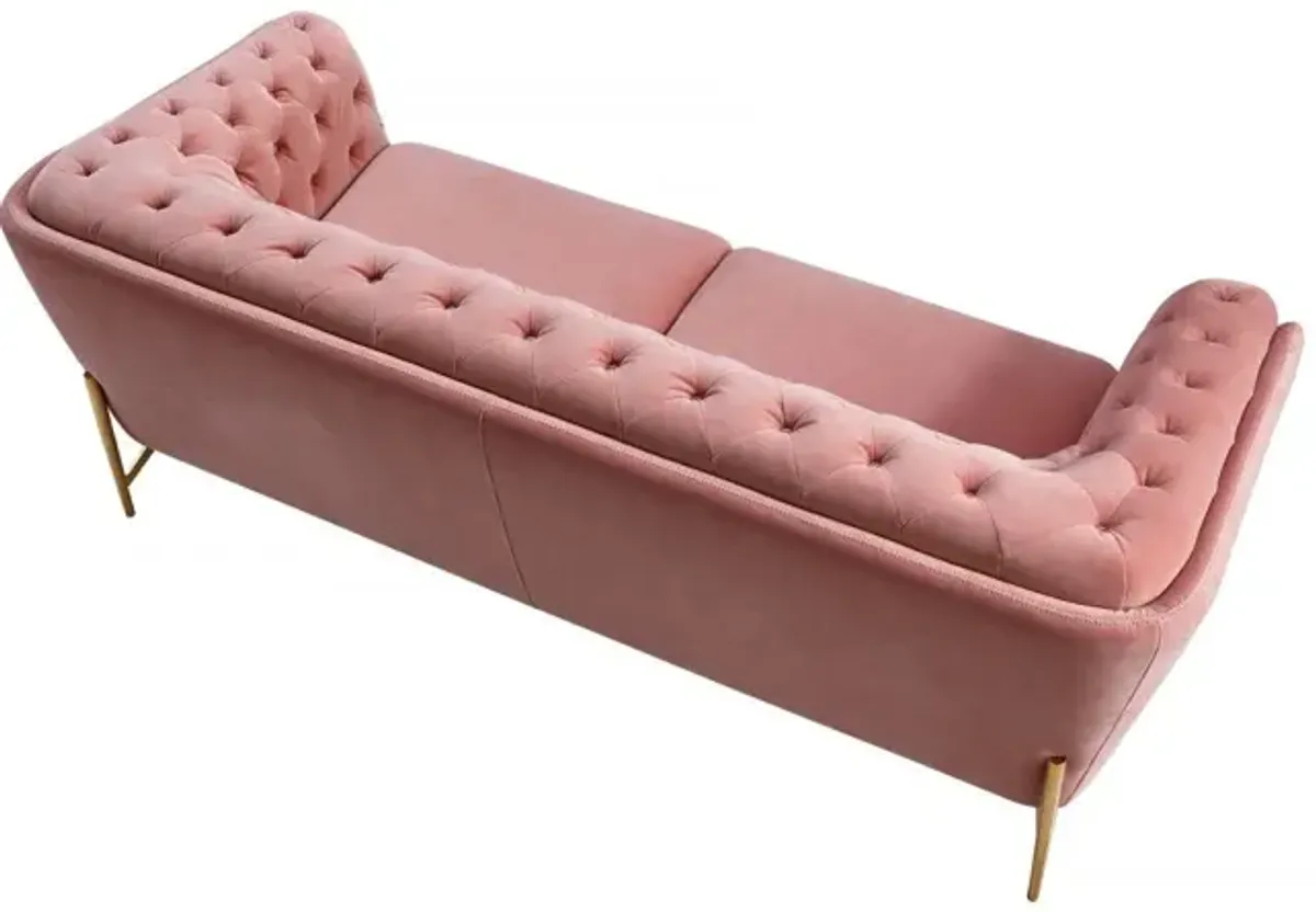 Stylish Velvet Loveseat With Diamond Tufts - Pink