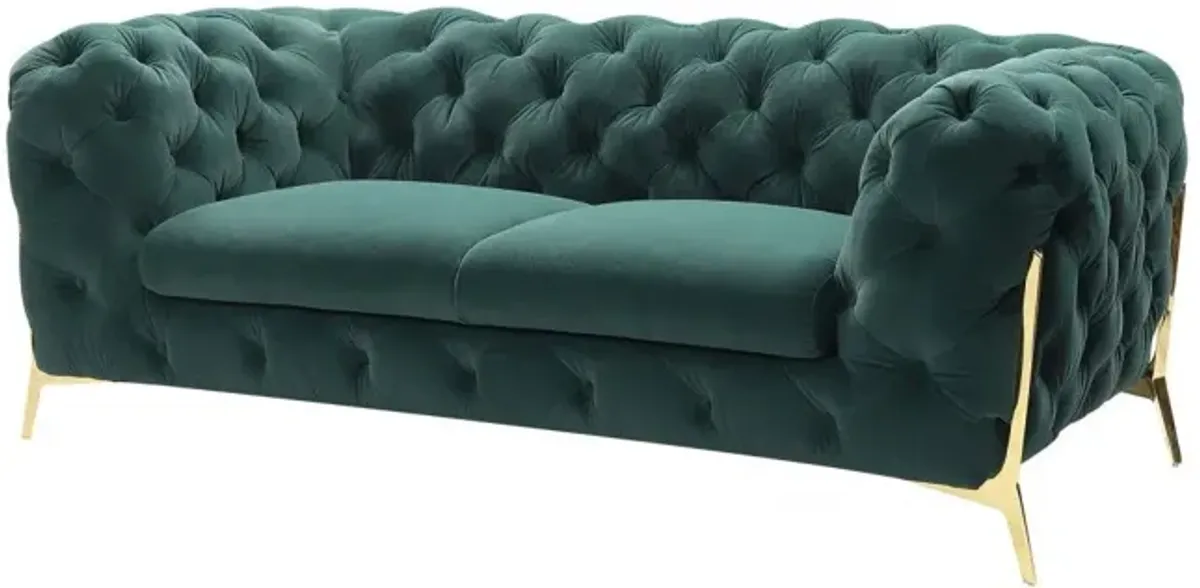 Velvet Loveseat - Emerald Green / Gold