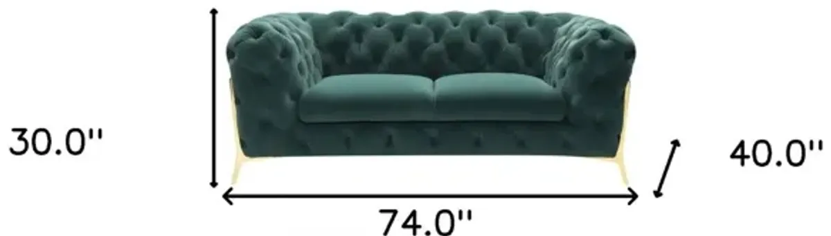 Velvet Loveseat - Emerald Green / Gold