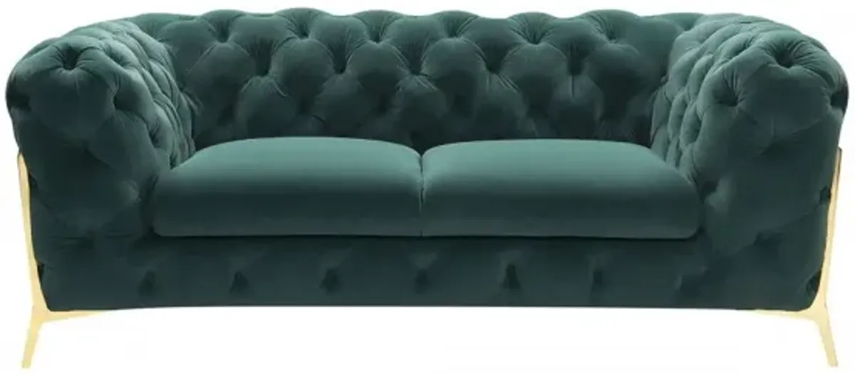 Velvet Loveseat - Emerald Green / Gold