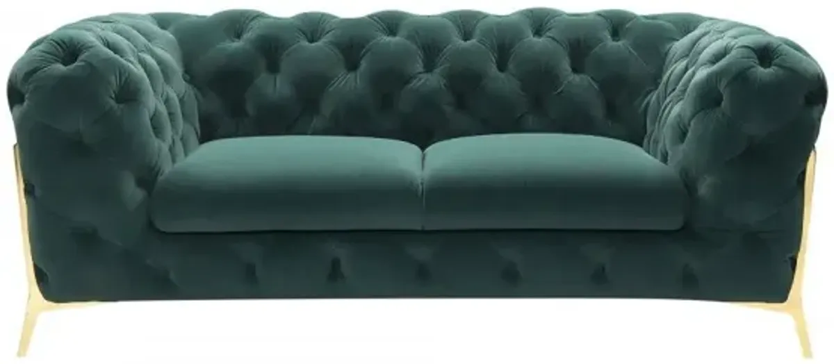 Velvet Loveseat - Emerald Green / Gold