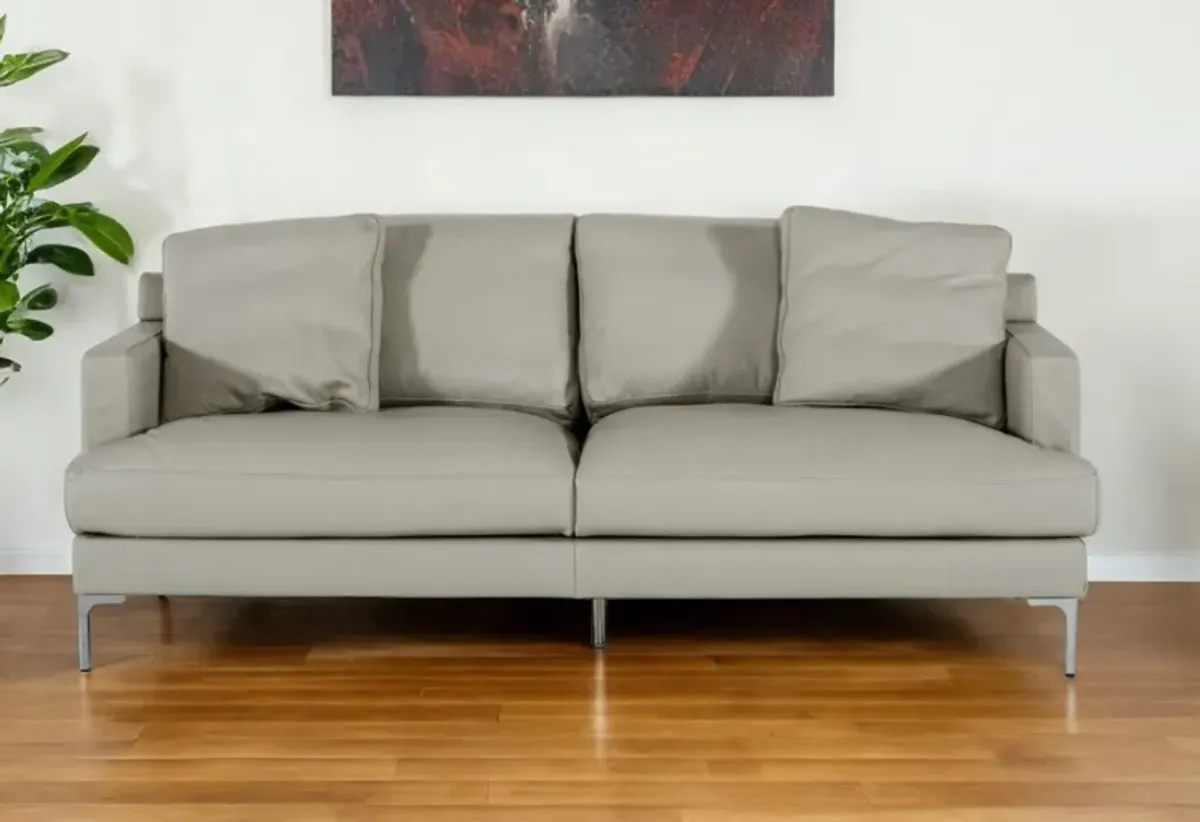 Genuine Leather Sofa With Silver Legs - Light Gray