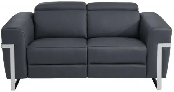 Italian Leather Power Reclining Loveseat - Gray / Silver
