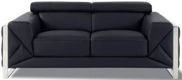 Italian Leather Loveseat - Black / Silver