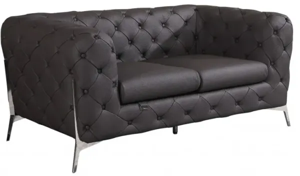 Italian Leather Loveseat - Brown / Silver