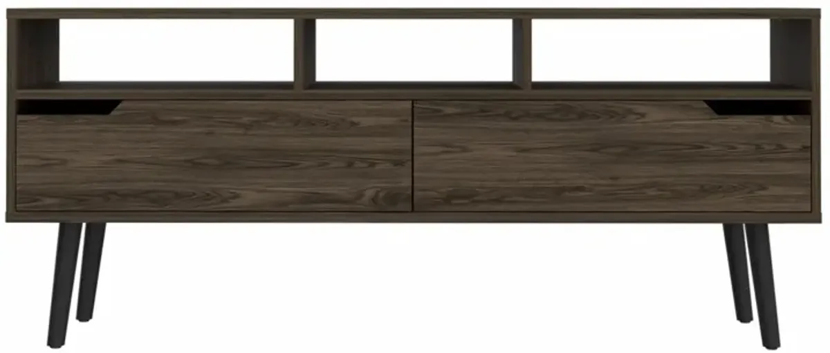 Manufactured Wood Open Shelving TV Stand - Dark Walnut