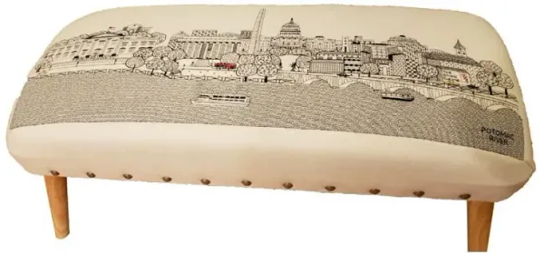 Wool Ottoman 38" - Cream / Brown