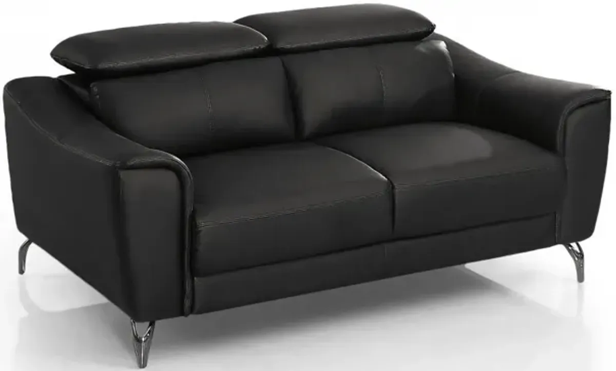 Urban Leather Adjustable Headrest Loveseat - Black