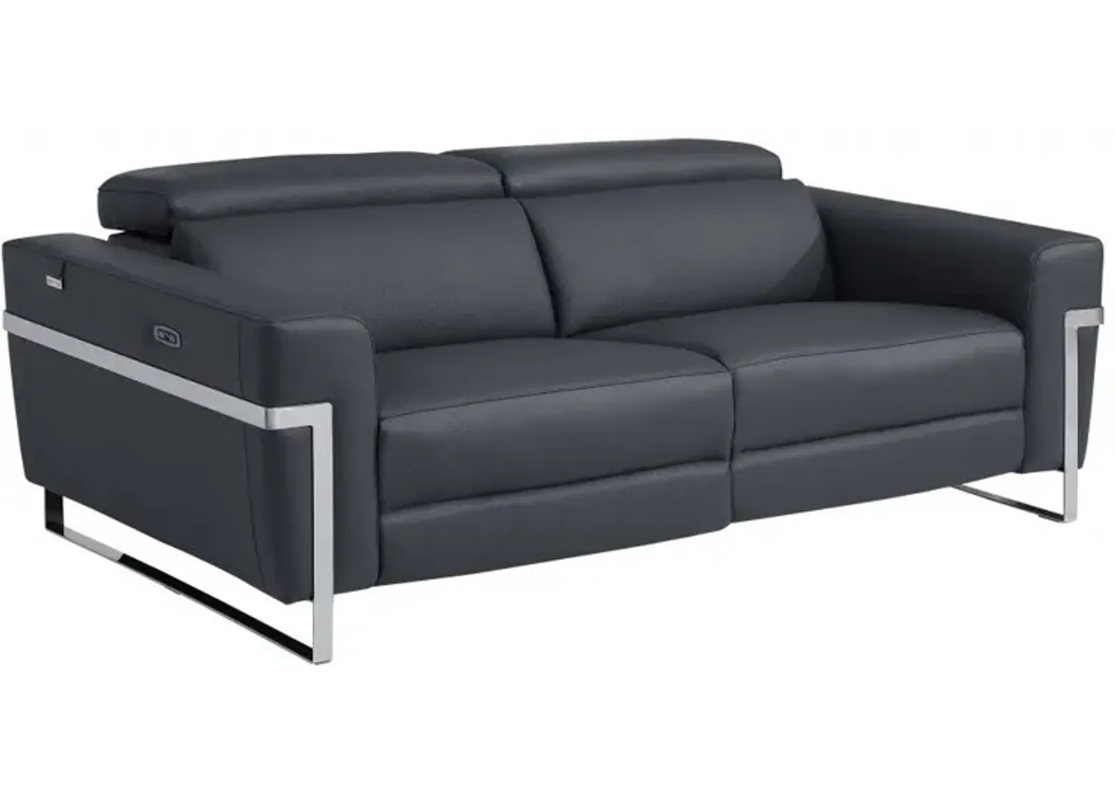 Italian Leather USB Sofa - Gray / Silver