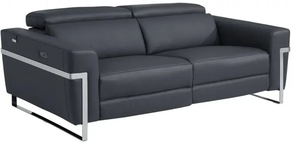 Italian Leather USB Sofa - Gray / Silver