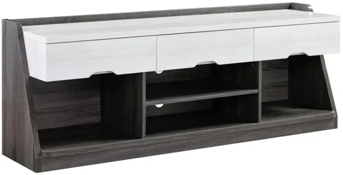 Particle Board Cabinetenclosed Storage TV Stand - White Oak / Distressed Gray