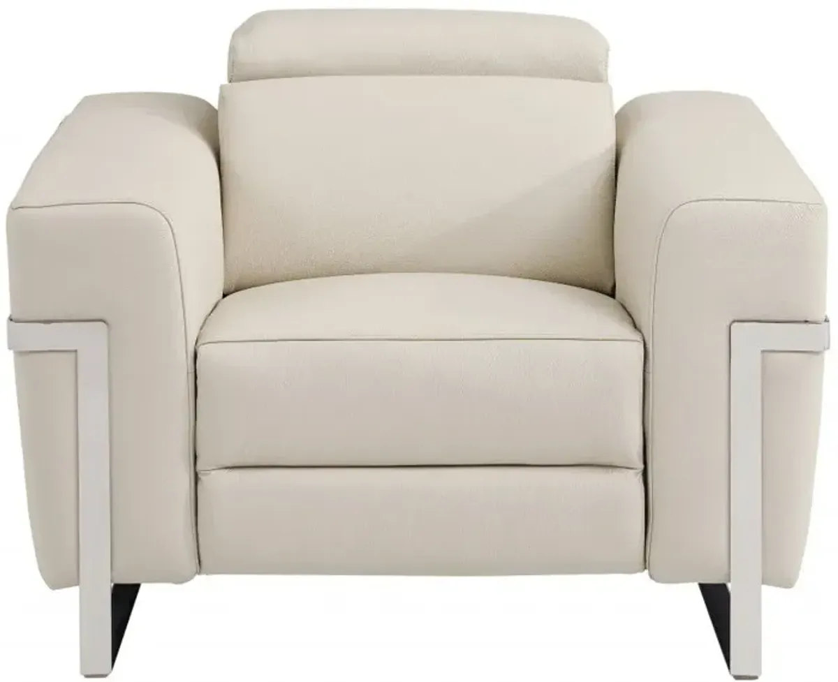 Italian Leather Power Recliner Chair - Beige