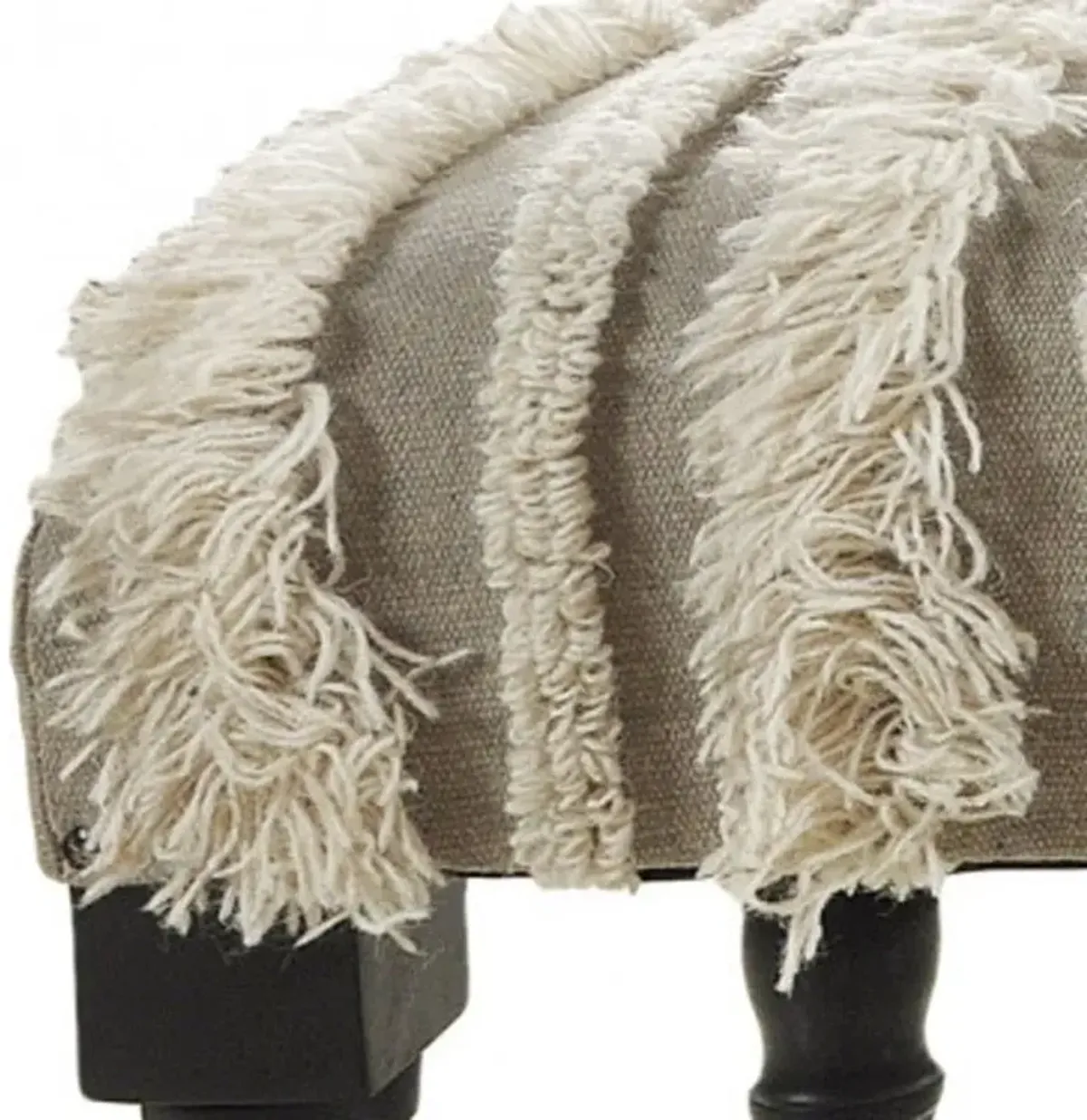 Textural Boho Stripe Black Leg Upholstered Bench - Cream