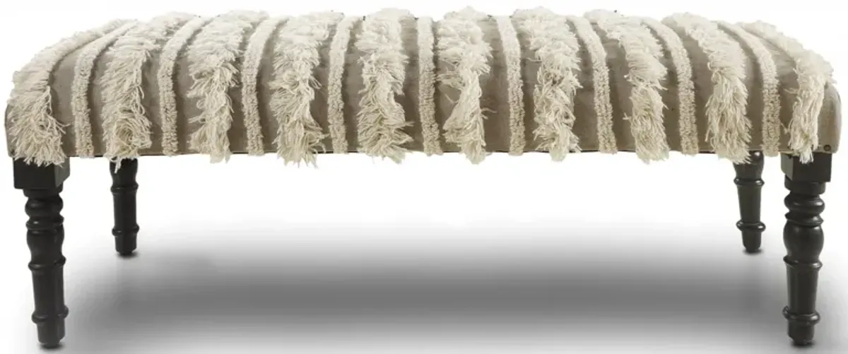 Textural Boho Stripe Black Leg Upholstered Bench - Cream