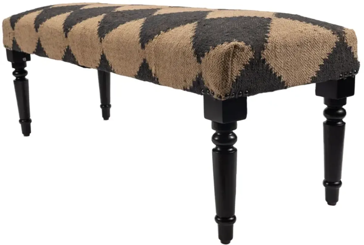 Leg Checkered Upholstered Bench - Tan / Black Black