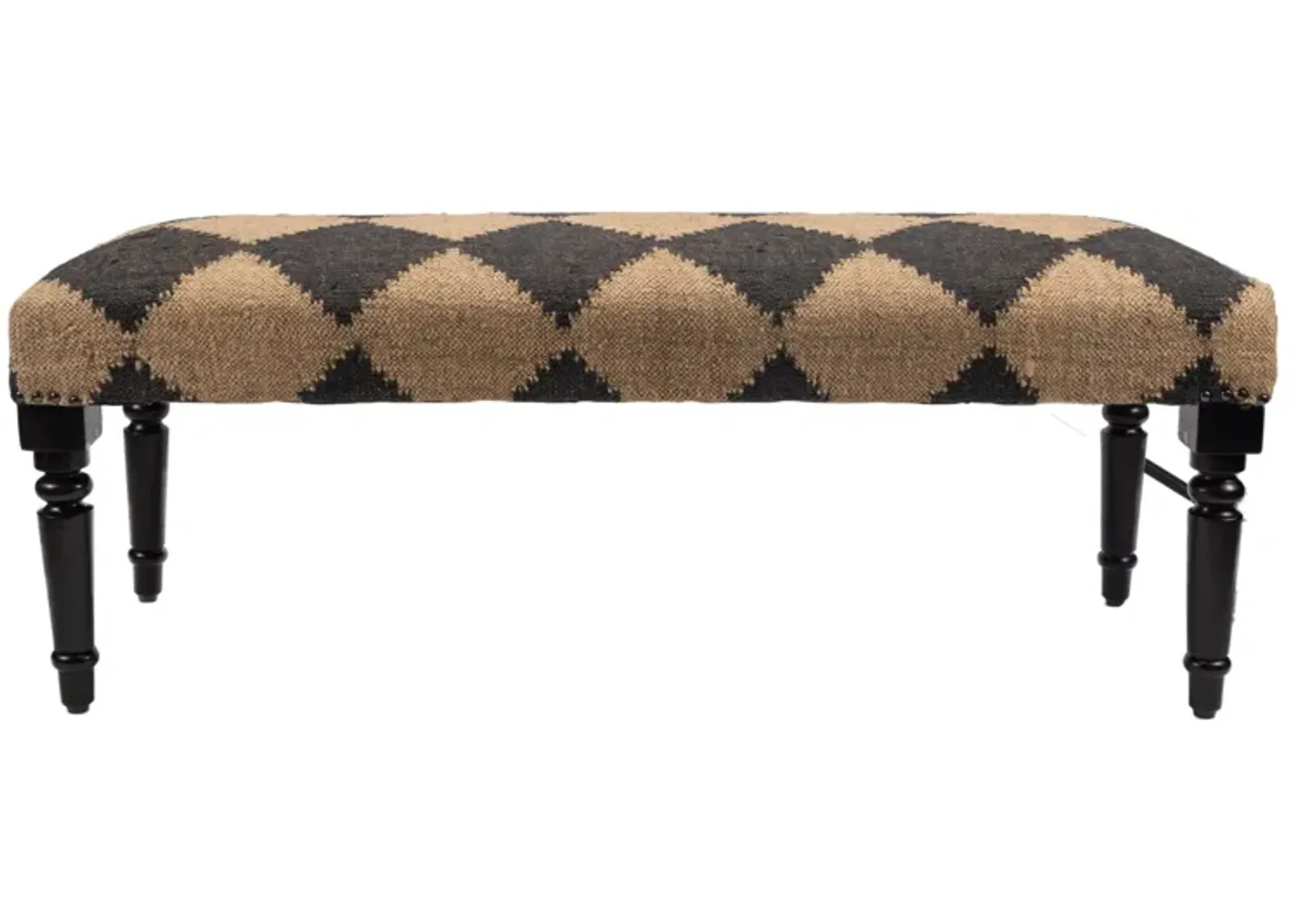 Leg Checkered Upholstered Bench - Tan / Black Black