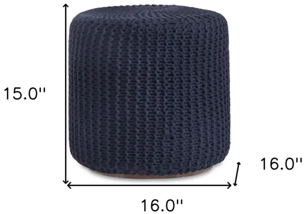 Cotton Blend Round Pouf Ottoman - Navy Blue