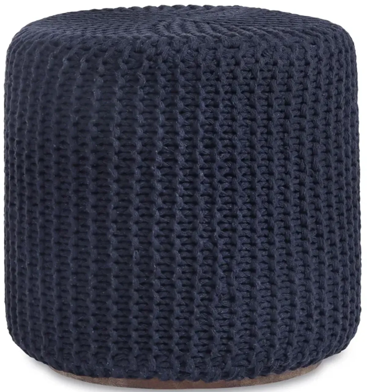 Cotton Blend Round Pouf Ottoman - Navy Blue