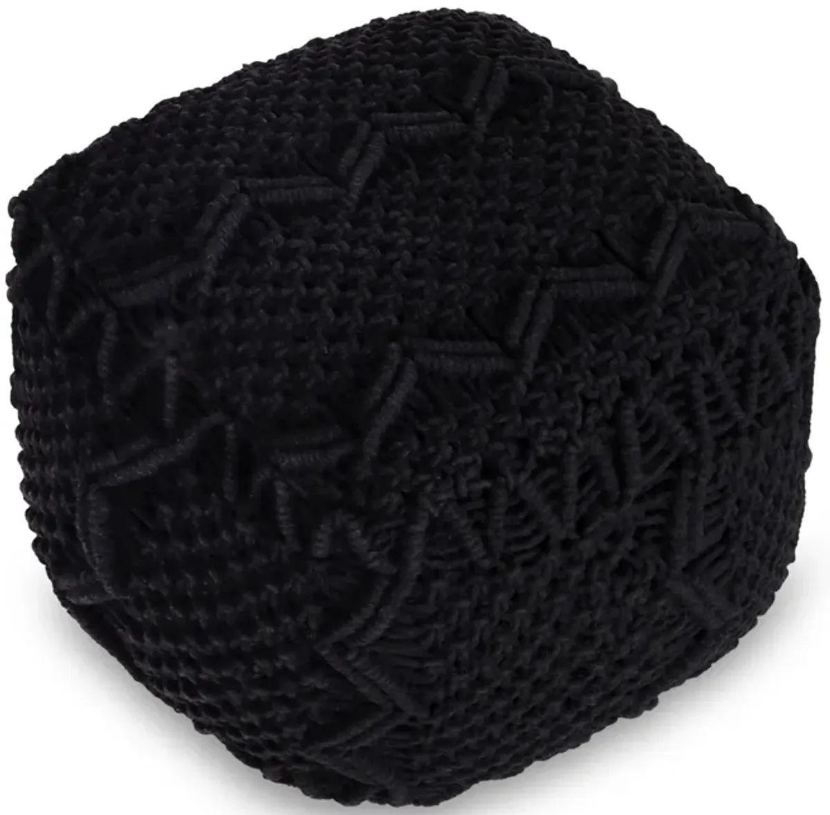 Cotton Blend Pouf Ottoman - Black