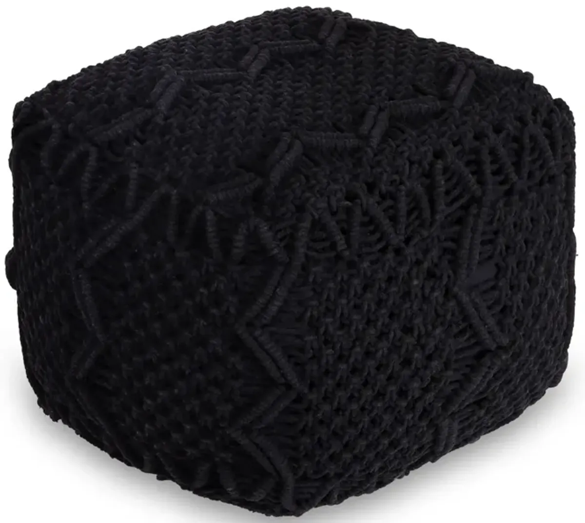 Cotton Blend Pouf Ottoman - Black