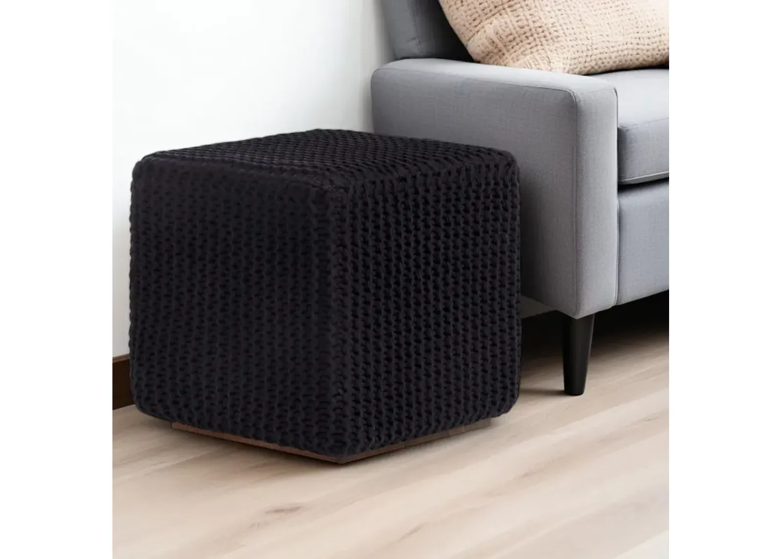 Cotton Blend, Pouf Ottoman - Black