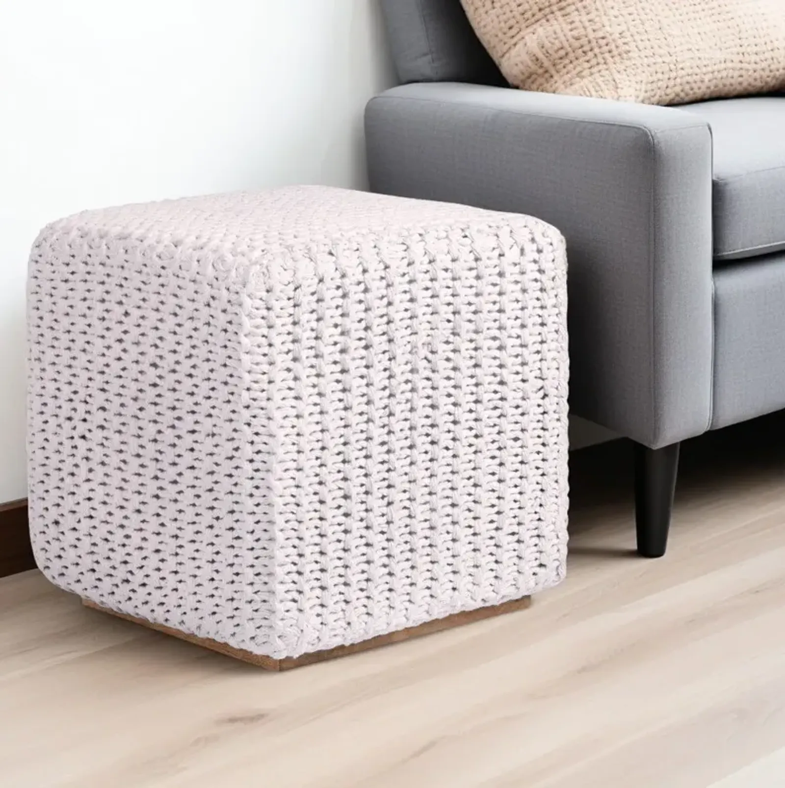 Cotton Blend, Pouf Ottoman - White