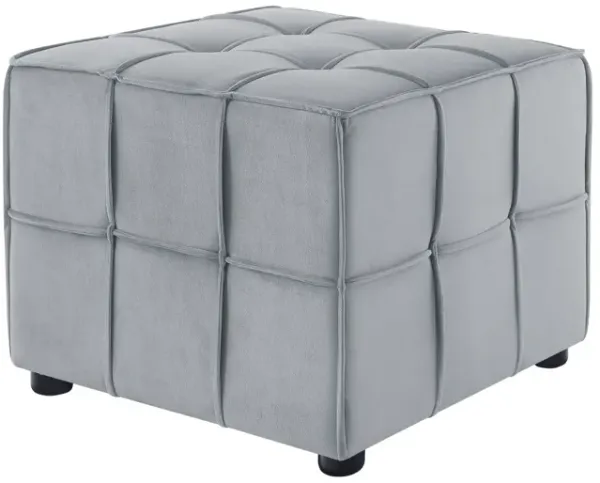 Velvet And Black Cube Ottoman - Light Gray