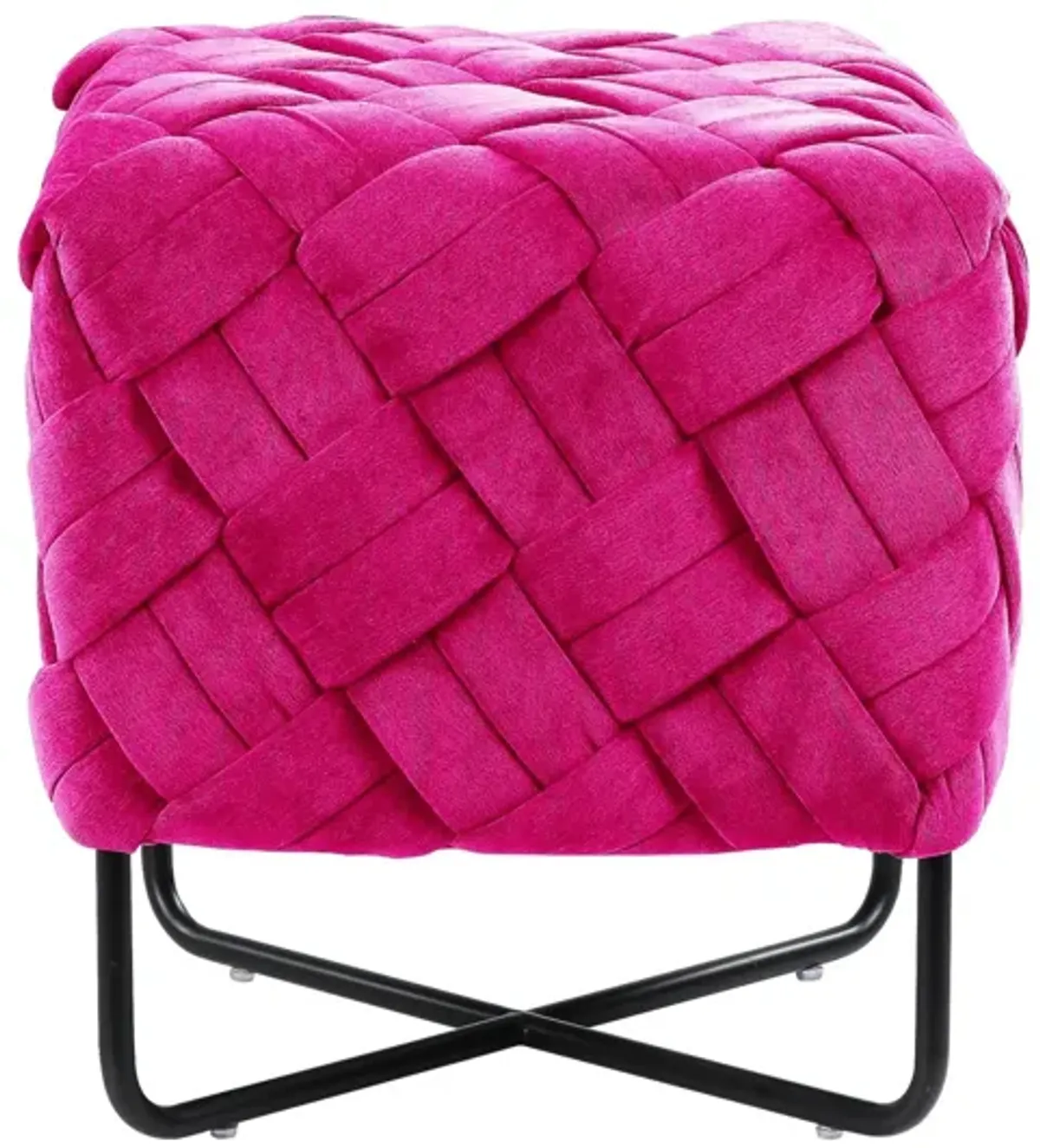 Velvet Cube Ottoman - Fuchsia / Black