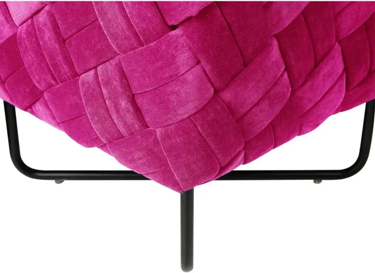 Velvet Cube Ottoman - Fuchsia / Black