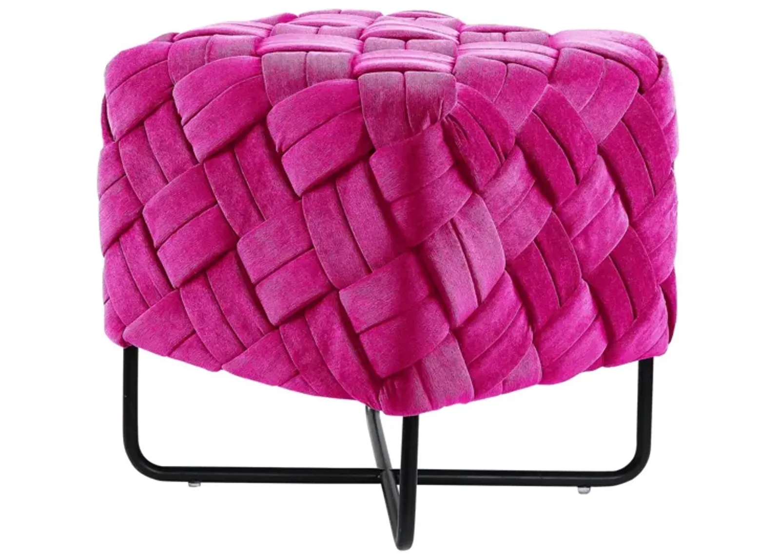 Velvet Cube Ottoman - Fuchsia / Black