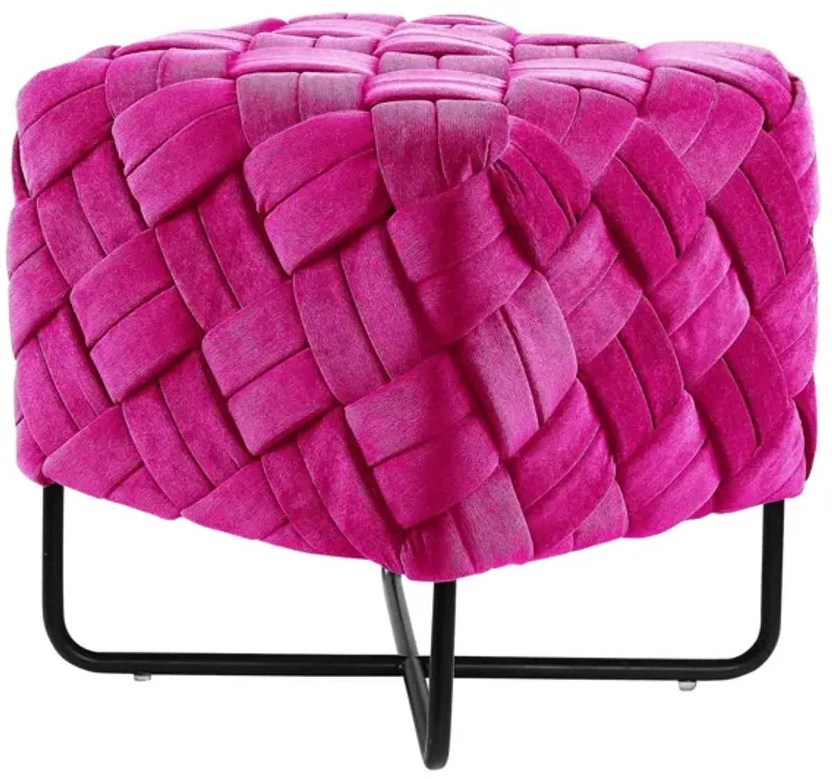 Velvet Cube Ottoman - Fuchsia / Black