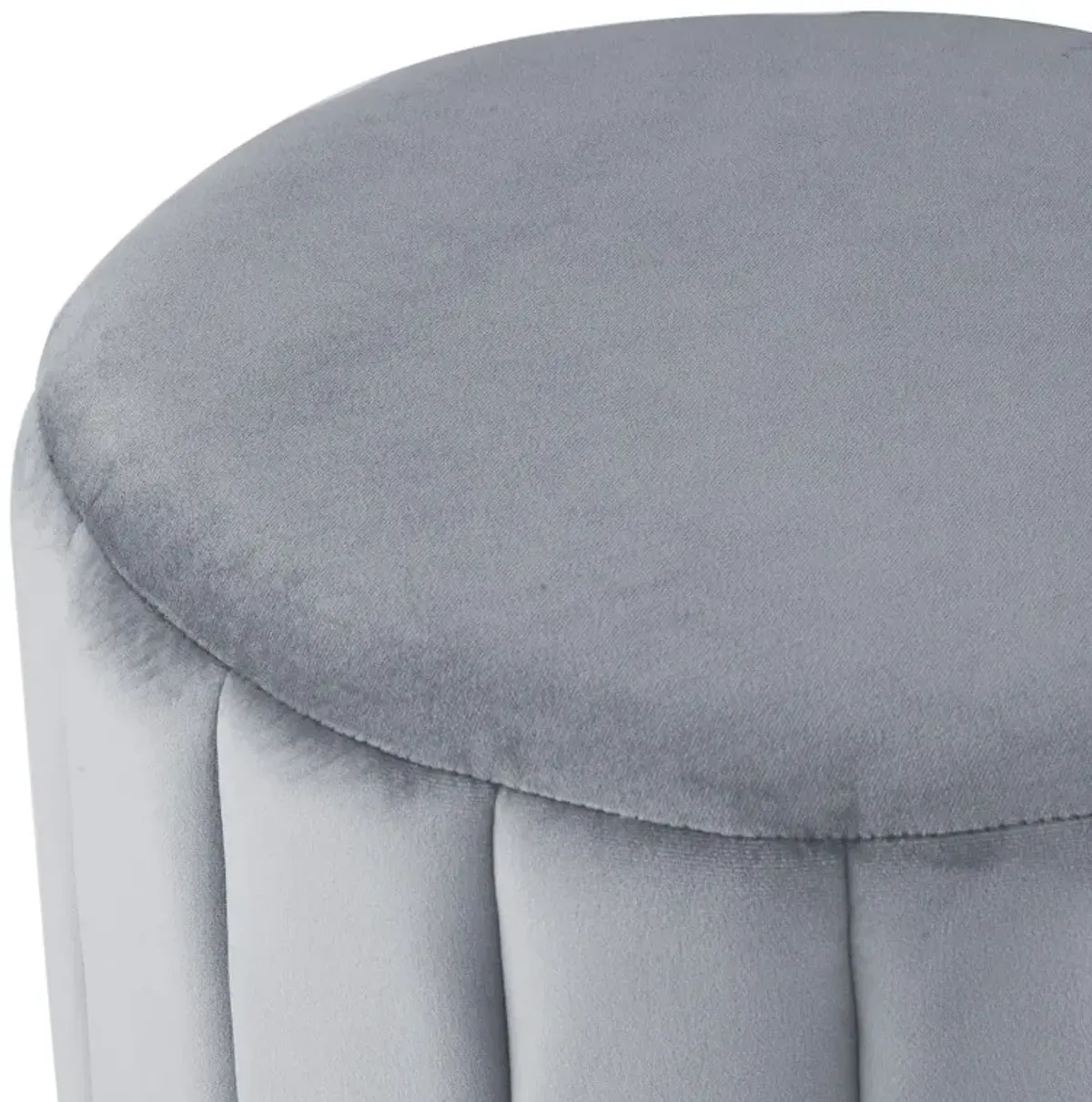 Round Velvet Ottoman - Silver / Gray