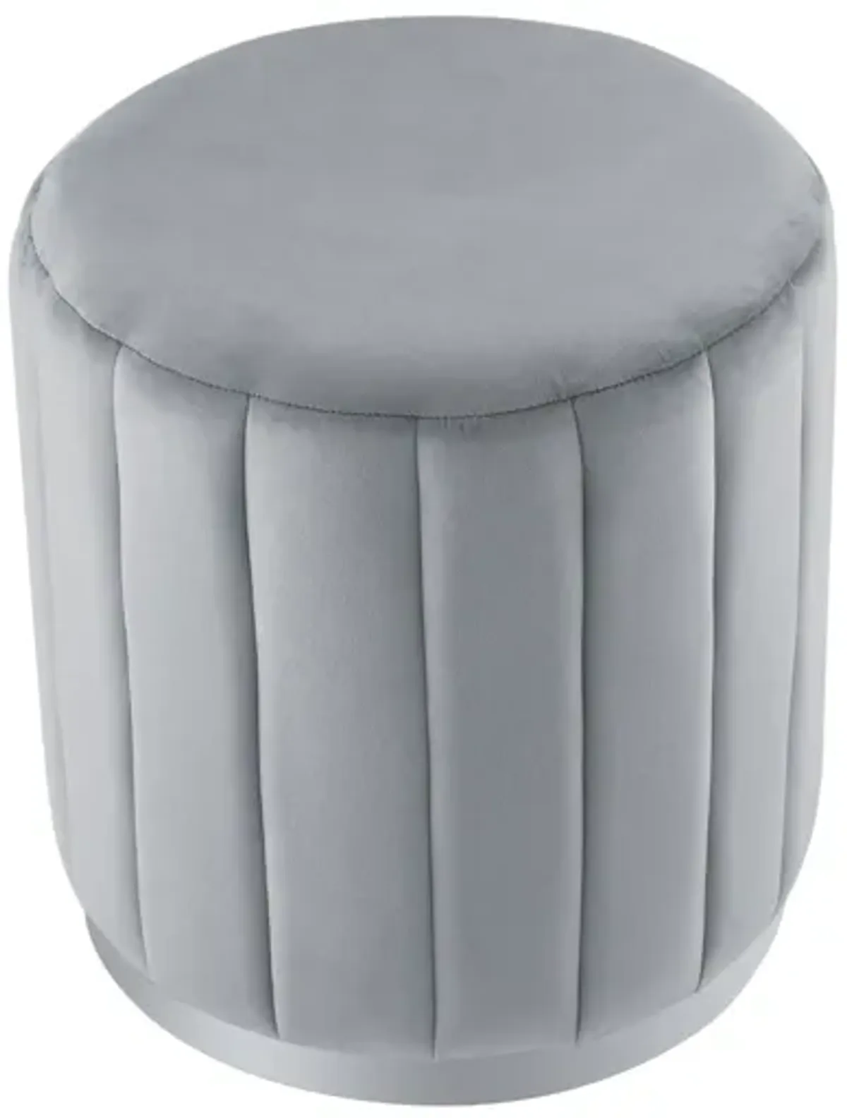 Round Velvet Ottoman - Silver / Gray