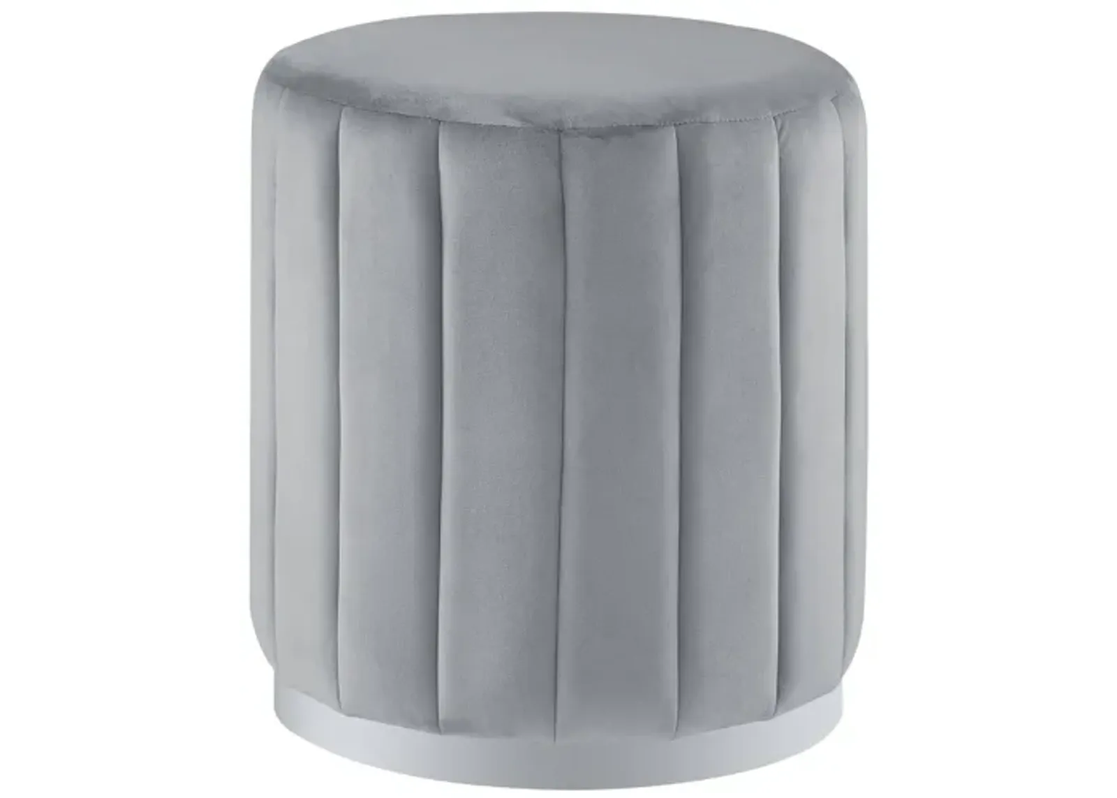 Round Velvet Ottoman - Silver / Gray