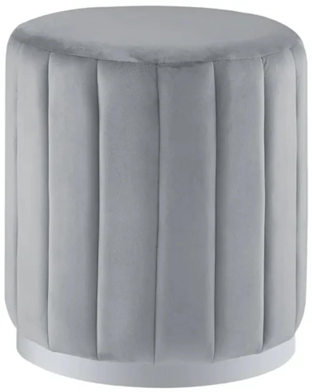 Round Velvet Ottoman - Silver / Gray