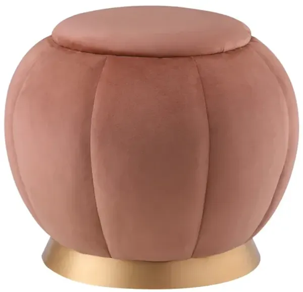 Velvet Round Ottoman - Gold / Blush