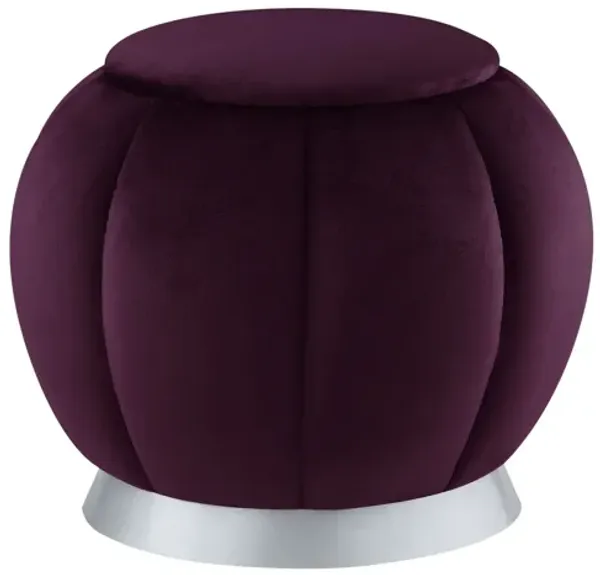Velvet Round Ottoman - Purple / Silver