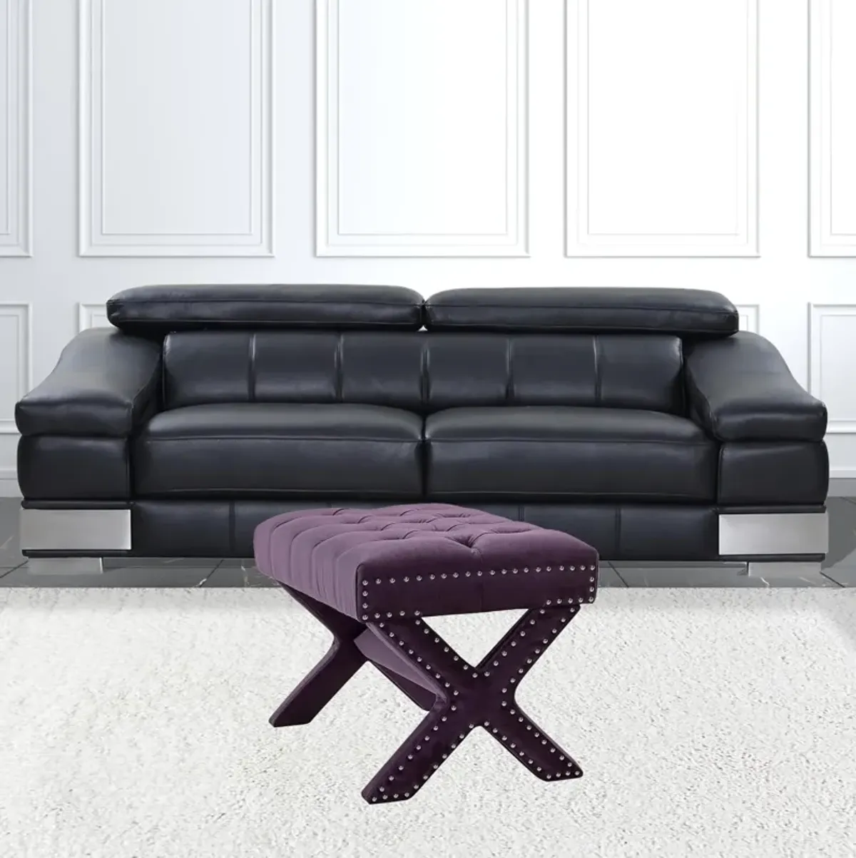 Velvet Tufted Ottoman - Plum