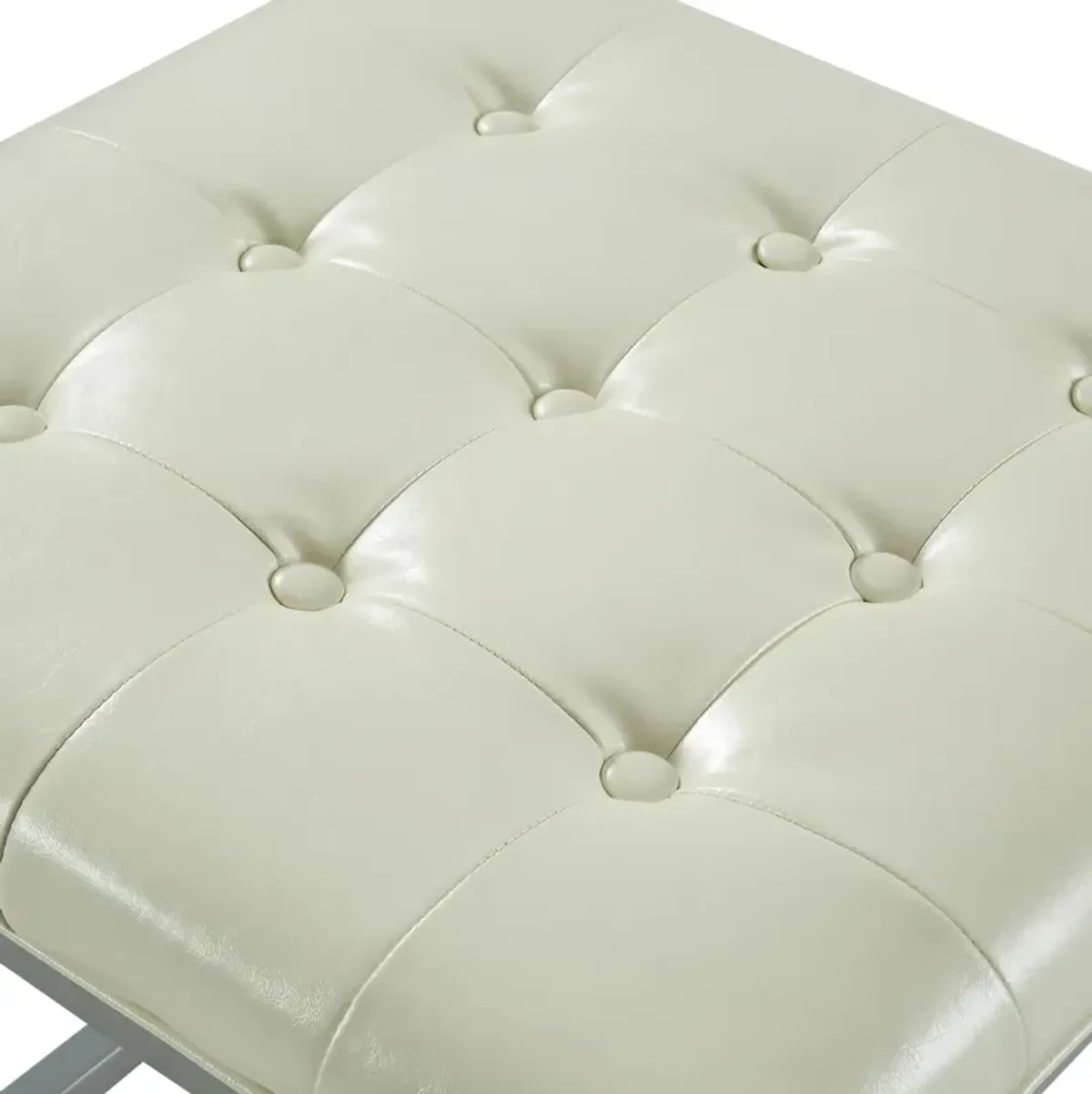 Faux Leather Cube Ottoman - Cream / Gray