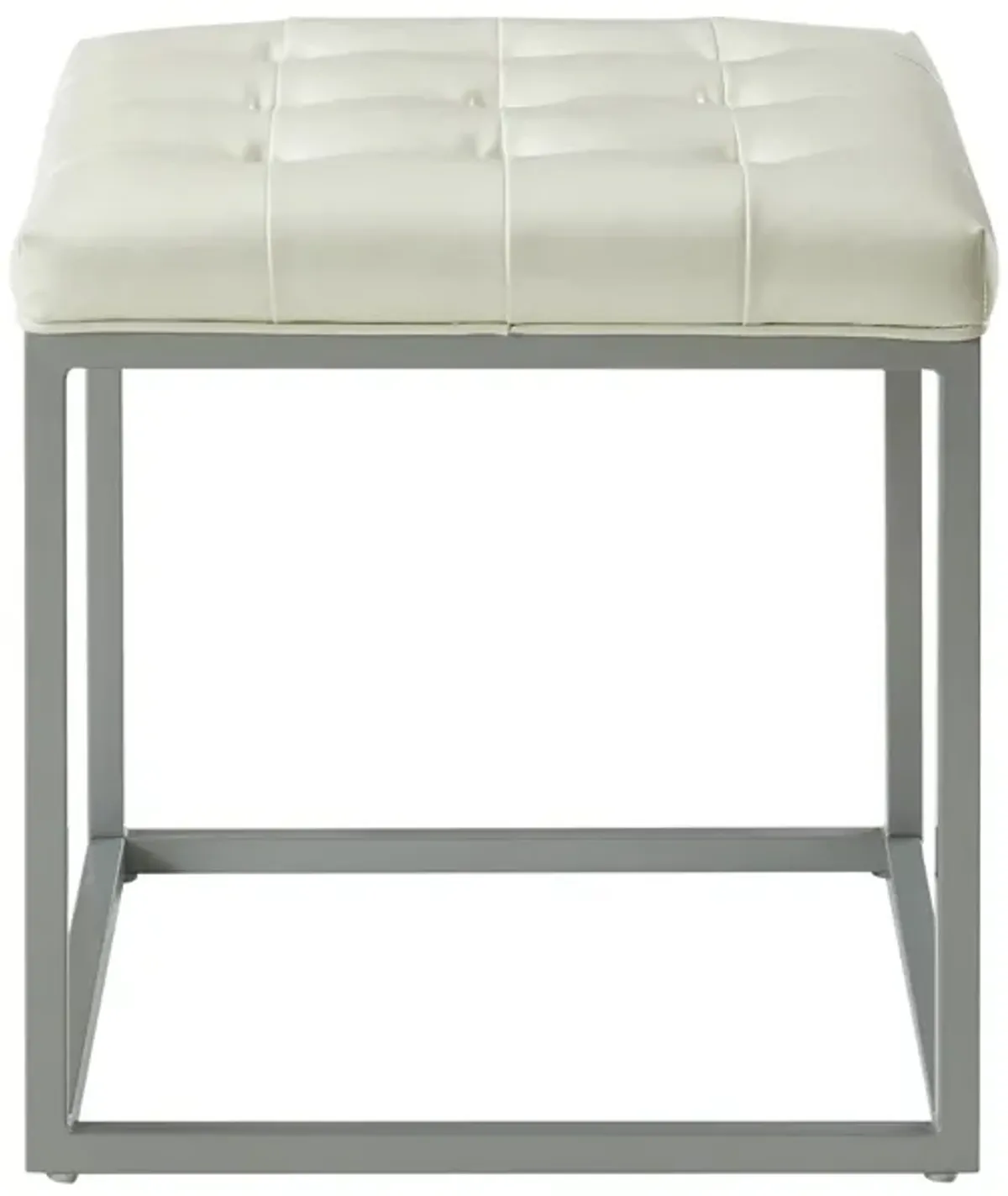 Faux Leather Cube Ottoman - Cream / Gray