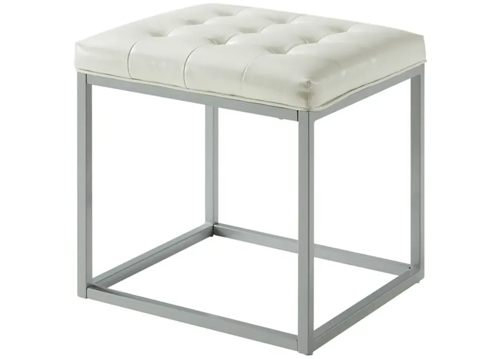 Faux Leather Cube Ottoman - Cream / Gray