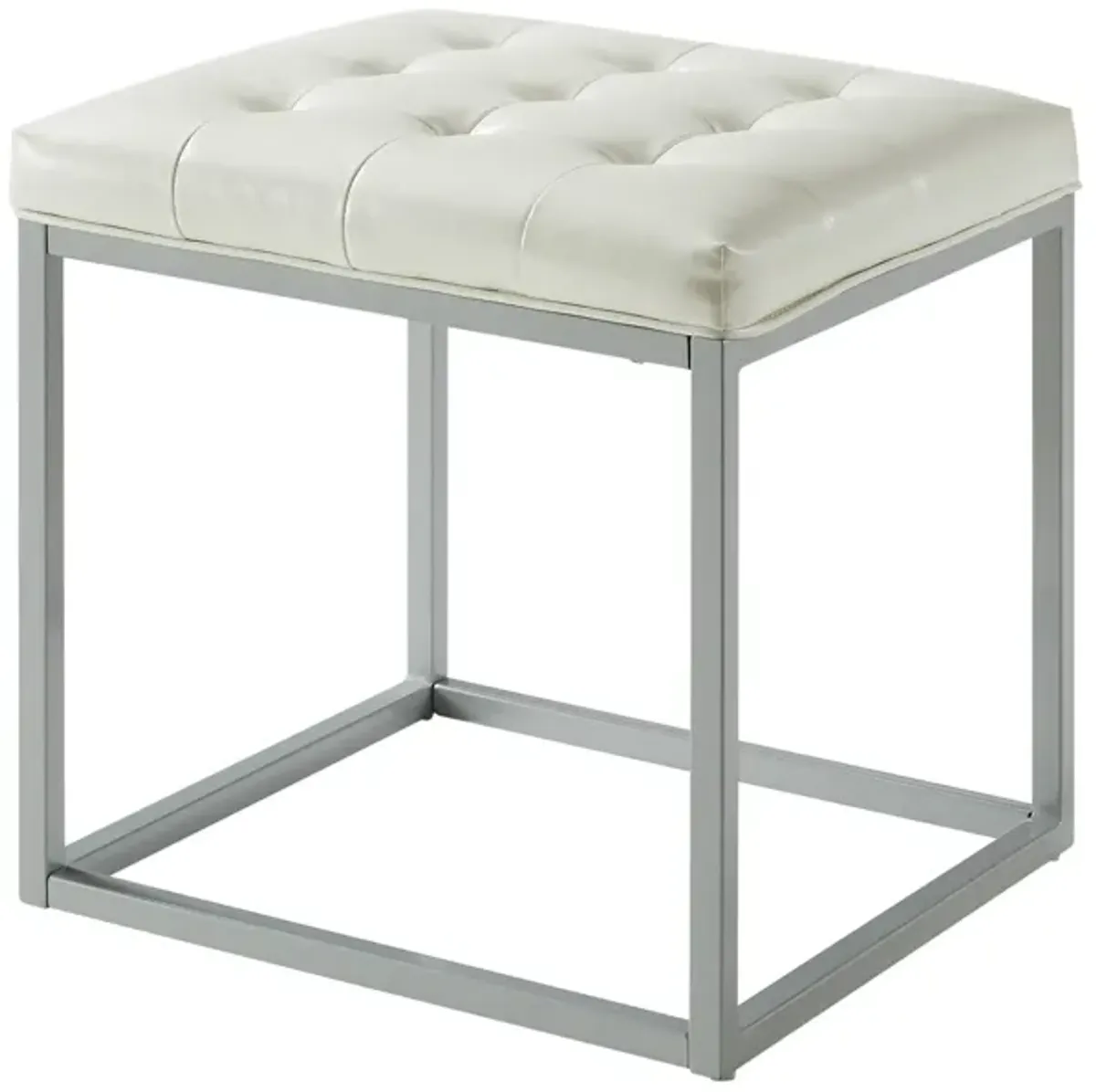 Faux Leather Cube Ottoman - Cream / Gray