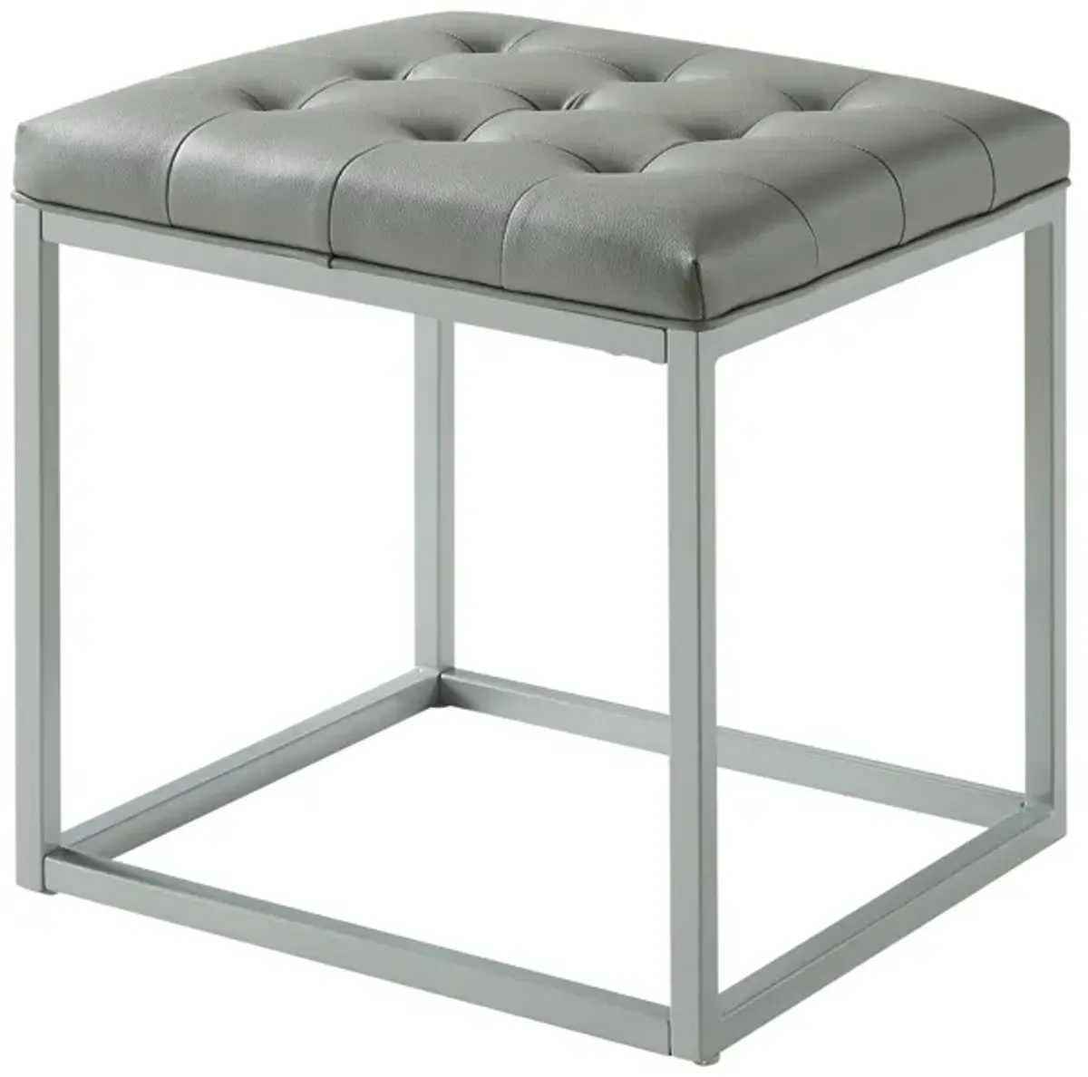 Faux Leather Cube Ottoman - Gray